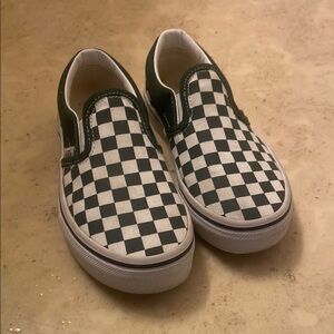 Vans Kids Checkered Slip-On Shoes - Olive green and white
